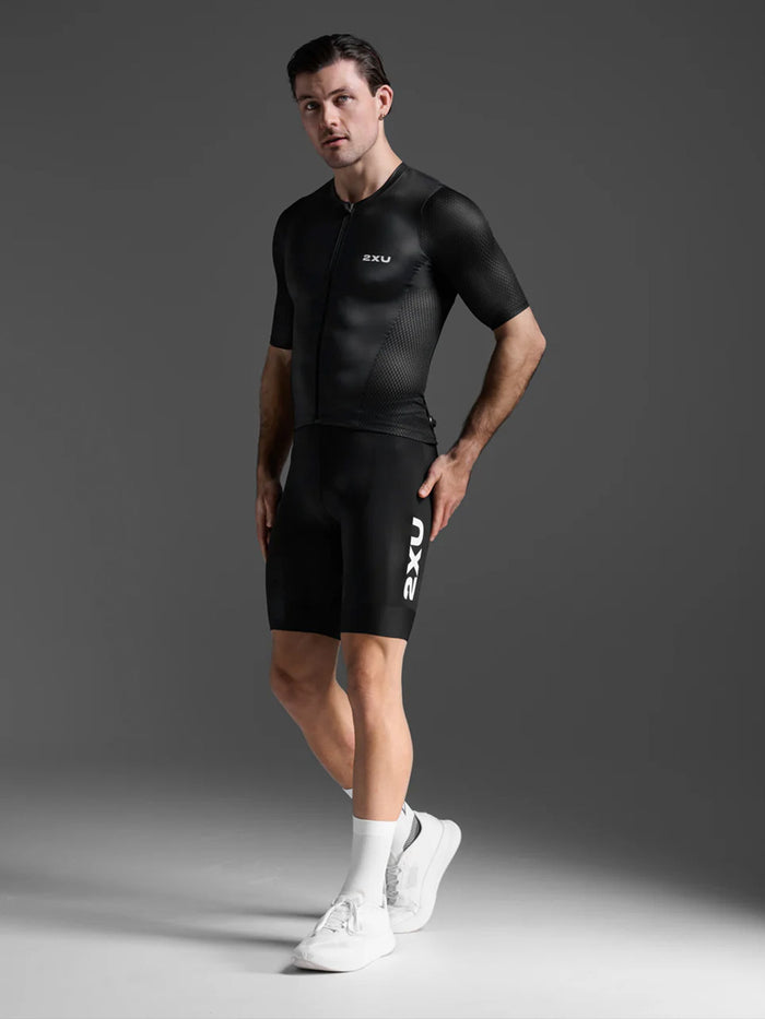 2XU Men's Aero Hex Tri Sleeved Top - Black/White