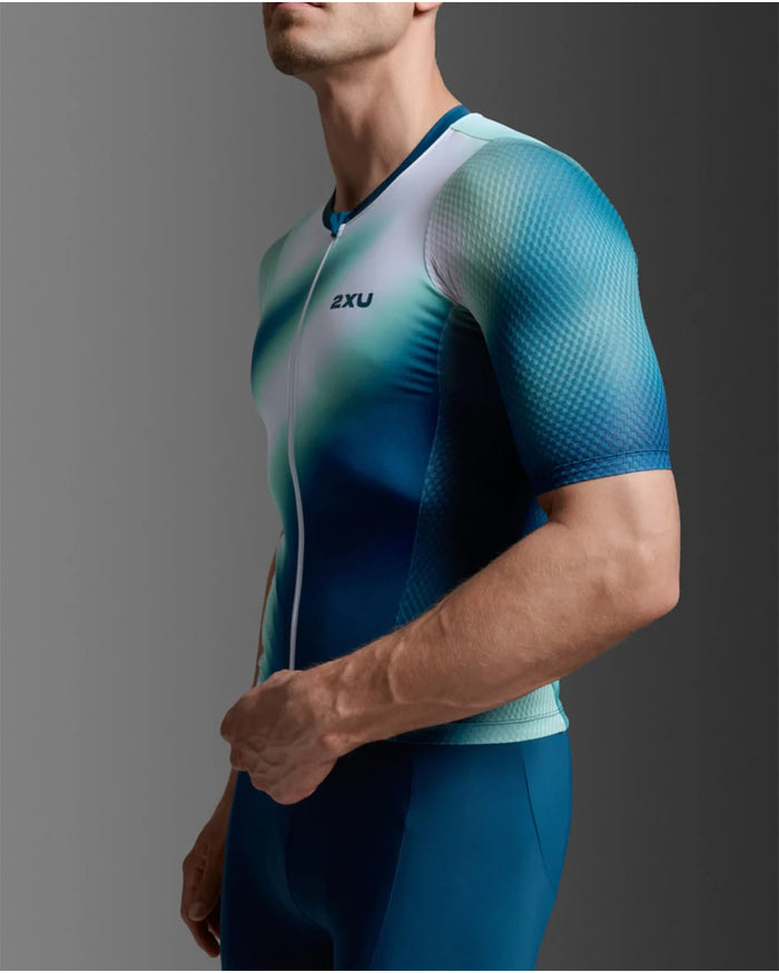 2XU Mens Aero Hex Tri Sleeved Top - Jelly Mint/Majol