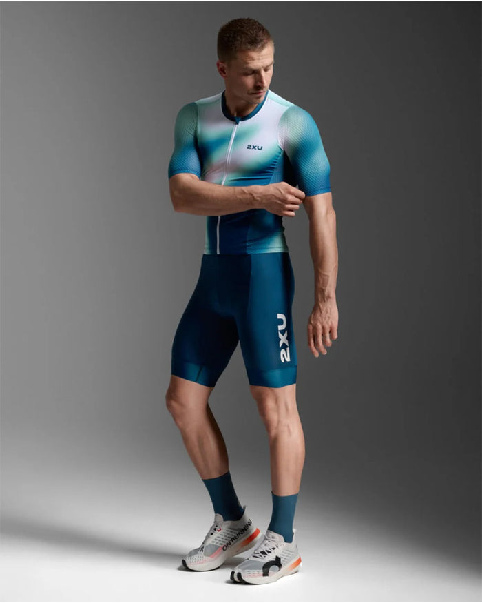 2XU Mens Aero Hex Tri Sleeved Top - Jelly Mint/Majol