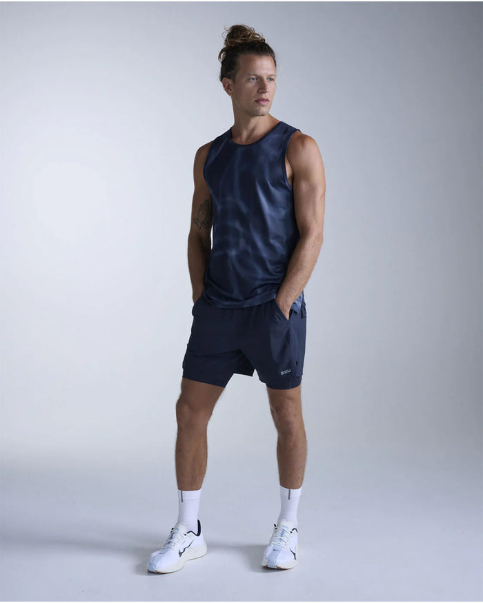 2XU Men's Aero Mesh Tank - Midnight Marble/Silver Reflective