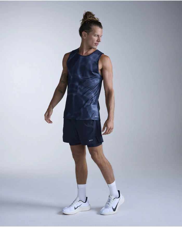 2XU Men's Aero Mesh Tank - Midnight Marble/Silver Reflective