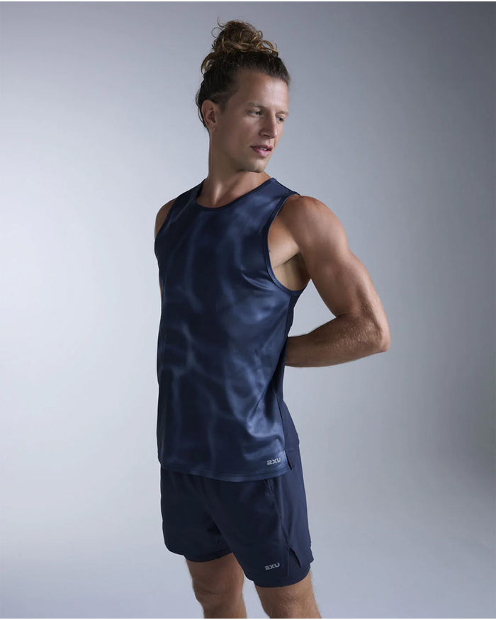 2XU Men's Aero Mesh Tank - Midnight Marble/Silver Reflective