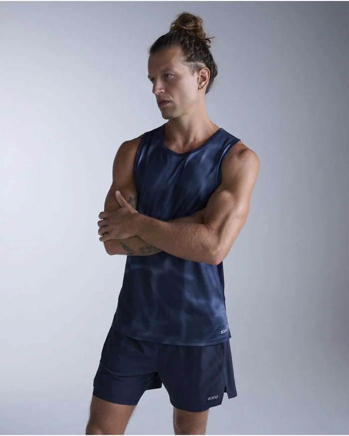 2XU Men's Aero Mesh Tank - Midnight Marble/Silver Reflective