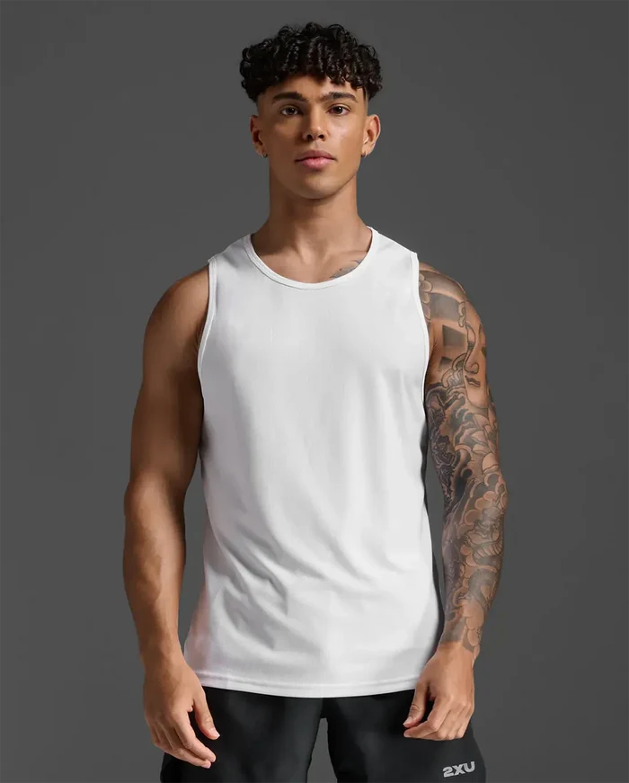 2XU Men's Aero Mesh Tank - White/Silver Reflective