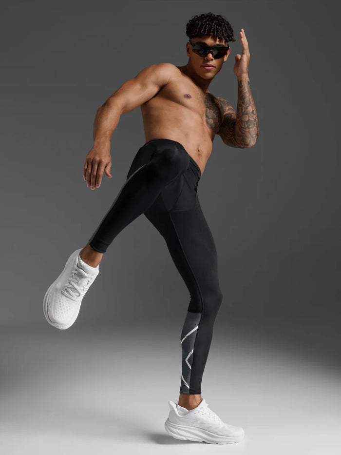2XU Men's Light Speed React Comp Tights - Black/White Reflective