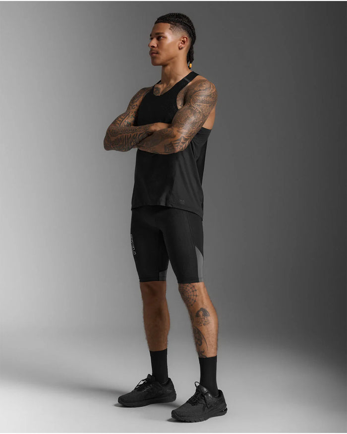 2XU Men's Light Speed React Singlet - Black/Black Reflective