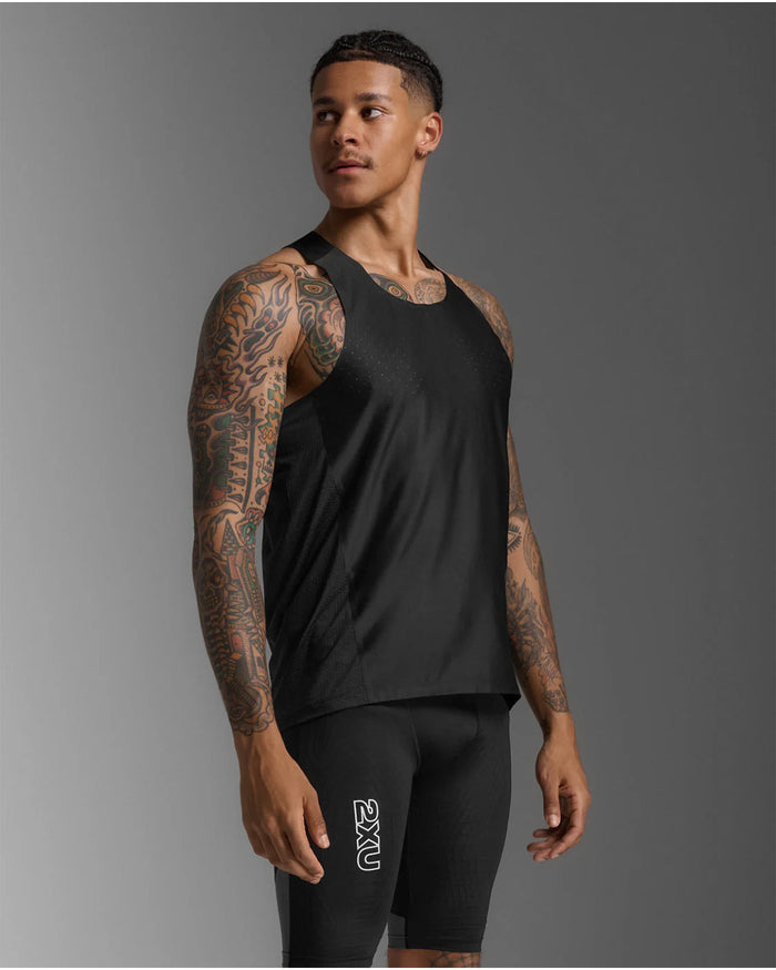2XU Men's Light Speed React Singlet - Black/Black Reflective