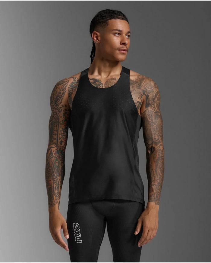2XU Men's Light Speed React Singlet - Black/Black Reflective