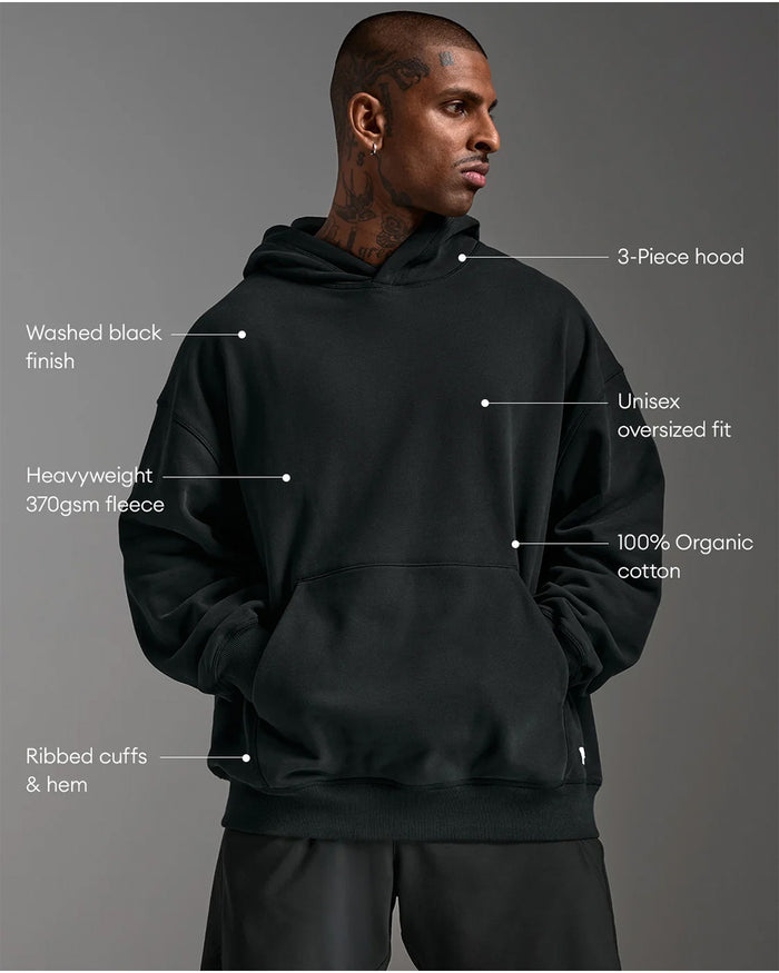 2XU Unisex's EZ Oversized Organic Cotton Hoodie - Black/Black