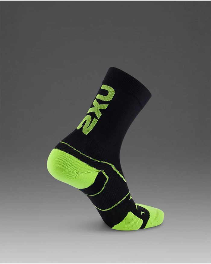 2XU Unisex's Vector Cushion Crew Socks - Black/Volt