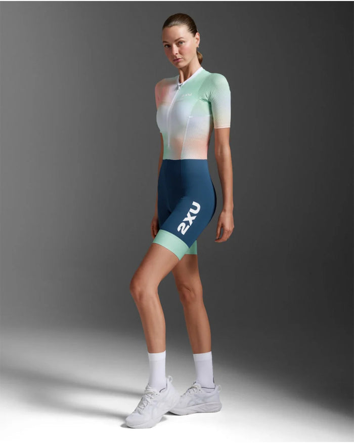 2XU Women's Aero Hex Sleeved Trisuit - Jelly Mint/Majol