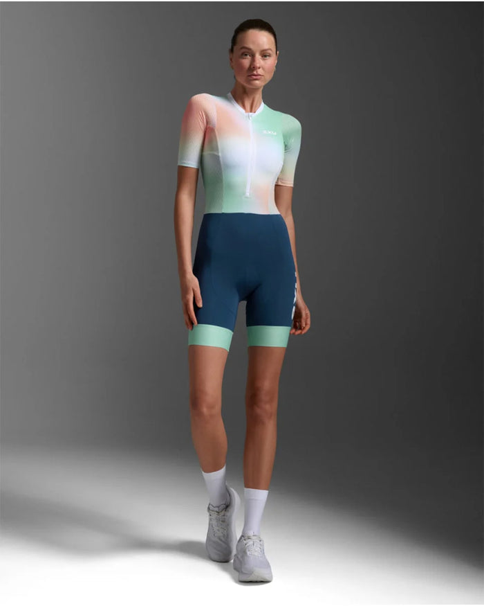 2XU Women's Aero Hex Sleeved Trisuit - Jelly Mint/Majol