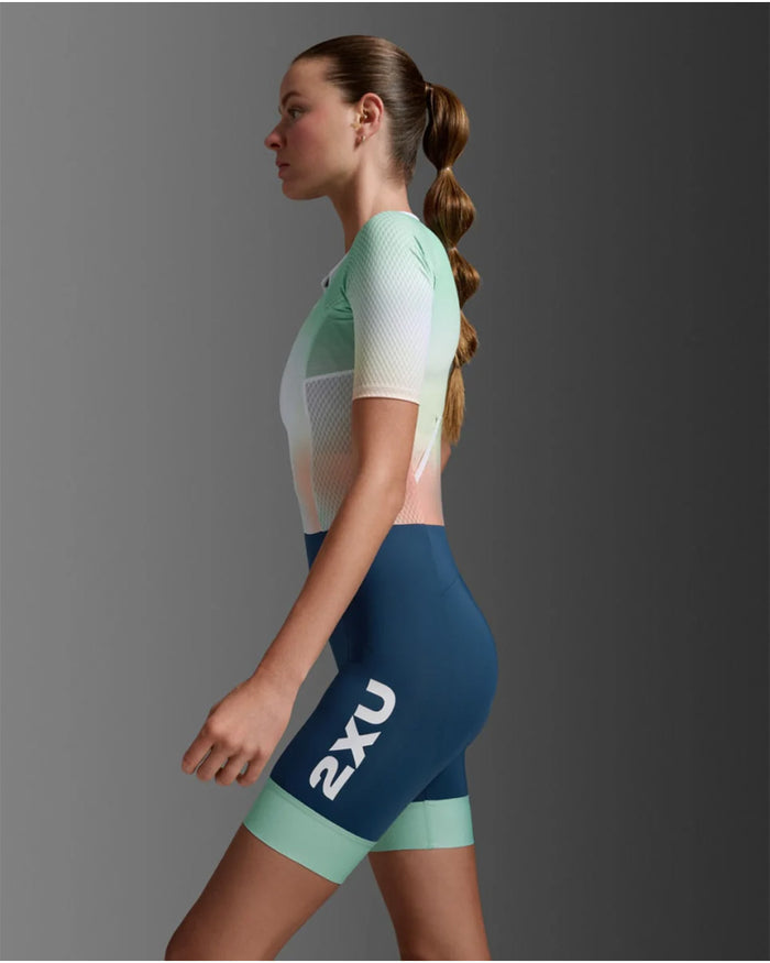 2XU Women's Aero Hex Sleeved Trisuit - Jelly Mint/Majol