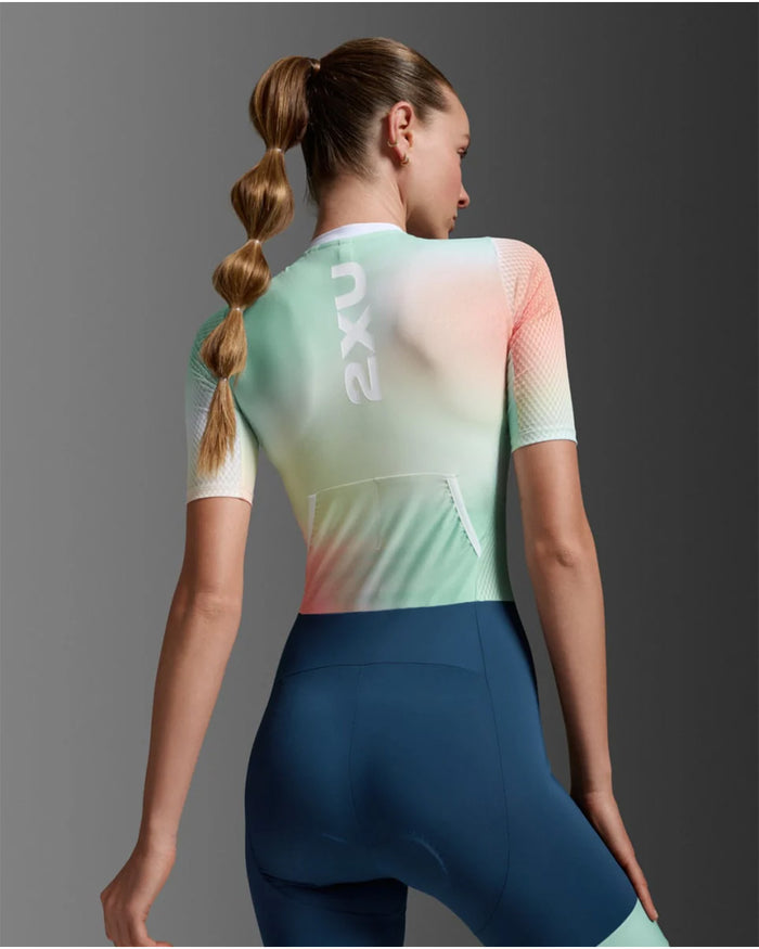 2XU Women's Aero Hex Sleeved Trisuit - Jelly Mint/Majol