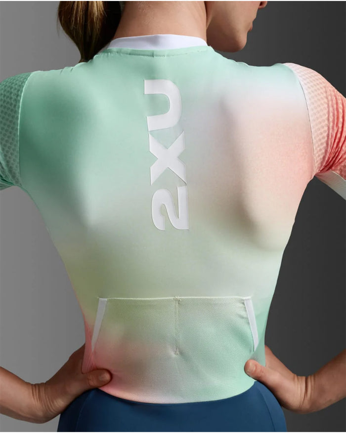 2XU Women's Aero Hex Sleeved Trisuit - Jelly Mint/Majol