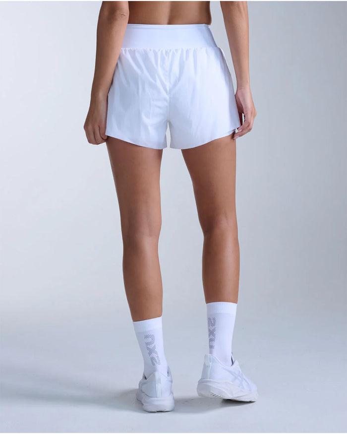 2XU Women's Aero Hi-Rise 2in1 3inch Shorts - White/Silver Reflective