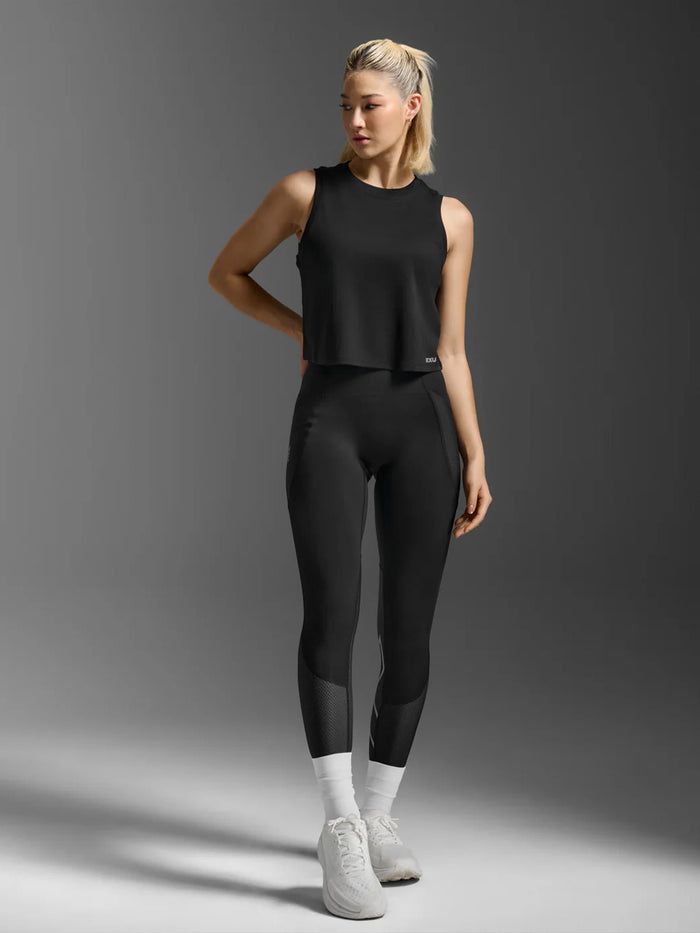 2XU Women's Aero Mesh Crop Tank - Black/Silver Reflective