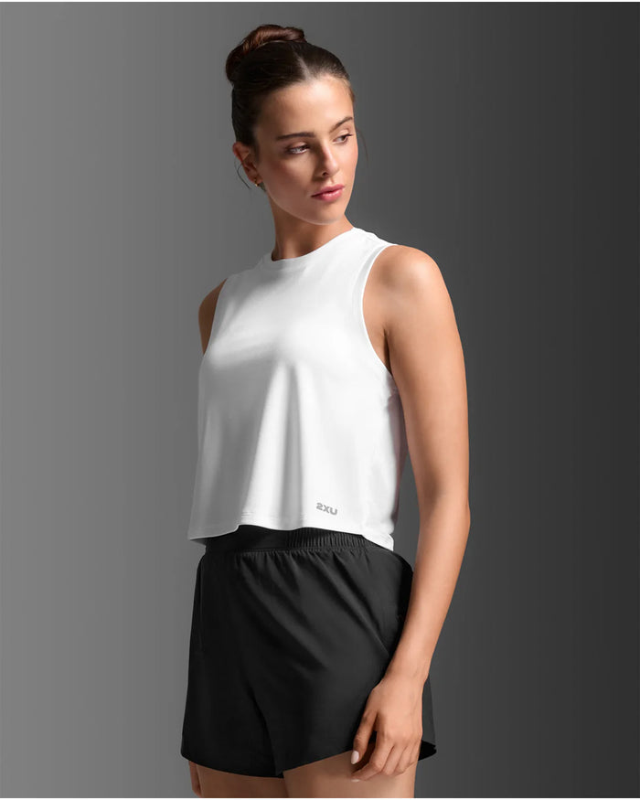 2XU Women's Aero Mesh Crop Tank - White/Silver Reflective