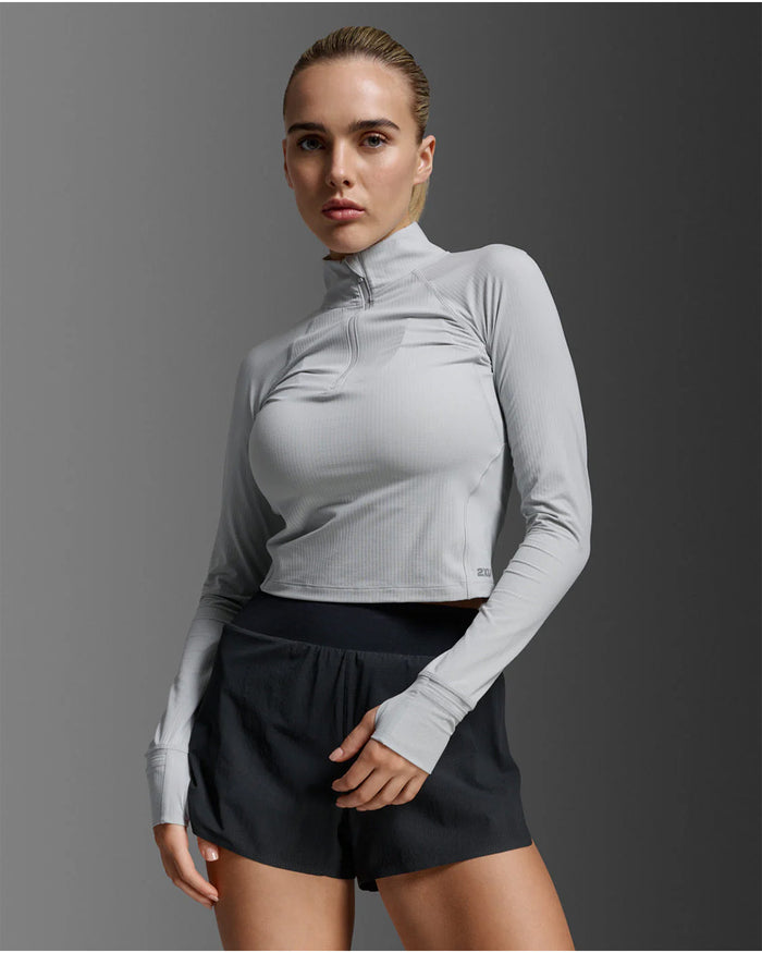 2XU Women's Aero Waffle 1/2 Zip - Harbor Mist/Silver Reflective