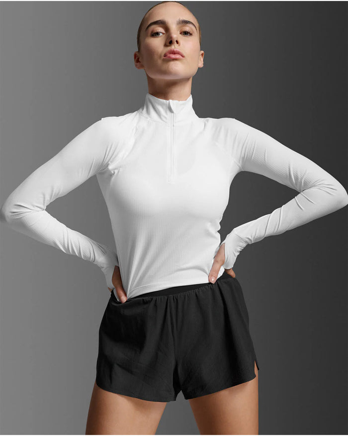 2XU Women's Aero Waffle 1/2 Zip - White/White Reflective