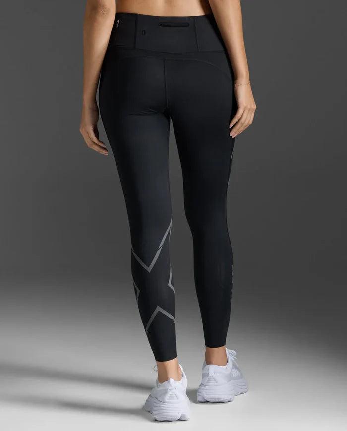 2XU Women's Light Speed Compression Mid-Rise Tights - Black/ Black Reflective