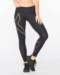 2XU Women's Light Speed Mid-Rise Compression Tights - Black/Gold Reflective
