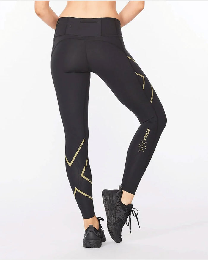 2XU Women's Light Speed Mid-Rise Compression Tights - Black/Gold Reflective