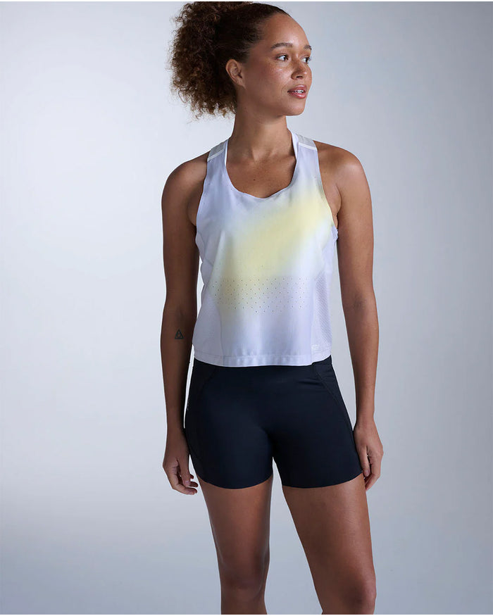 2XU Women's Light Speed React Crop Singlet - Lemon Mist/White Reflective
