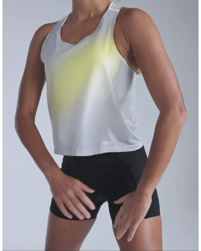 2XU Women's Light Speed React Crop Singlet - Lemon Mist/White Reflective