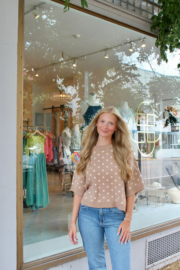 Alice Polka Dot Sweater Top - Camel