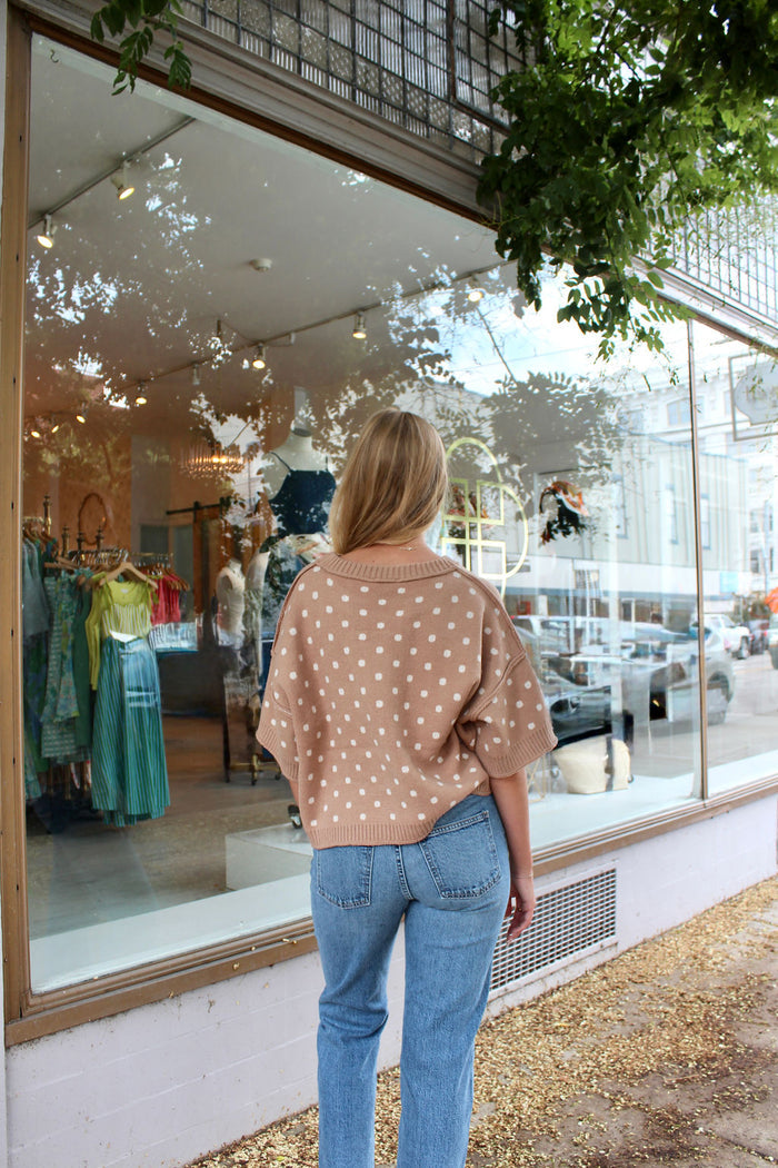 Alice Polka Dot Sweater Top - Camel