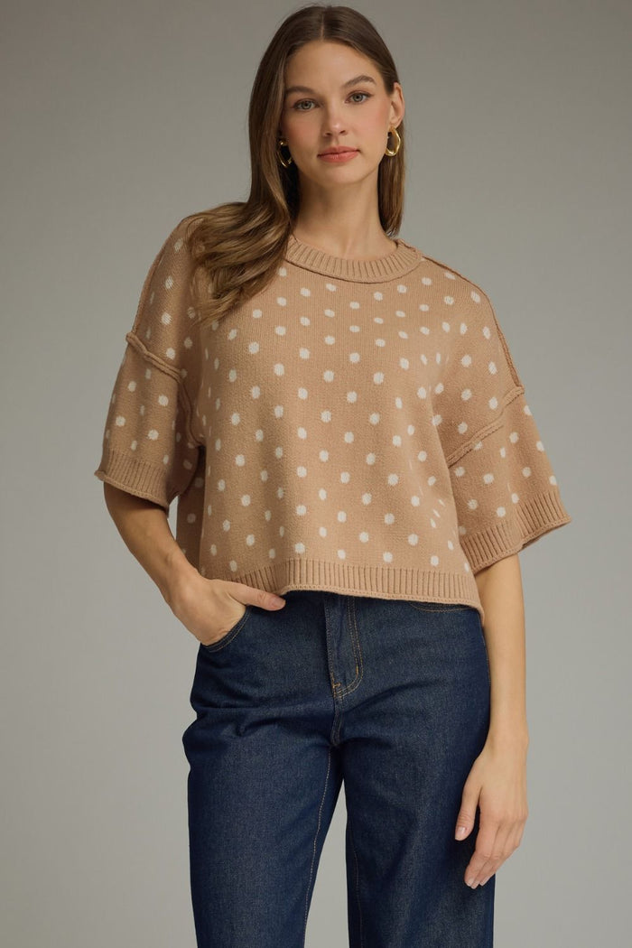Alice Polka Dot Sweater Top - Camel
