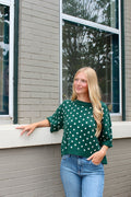 Alice Polka Dot Sweater Top - H. Green