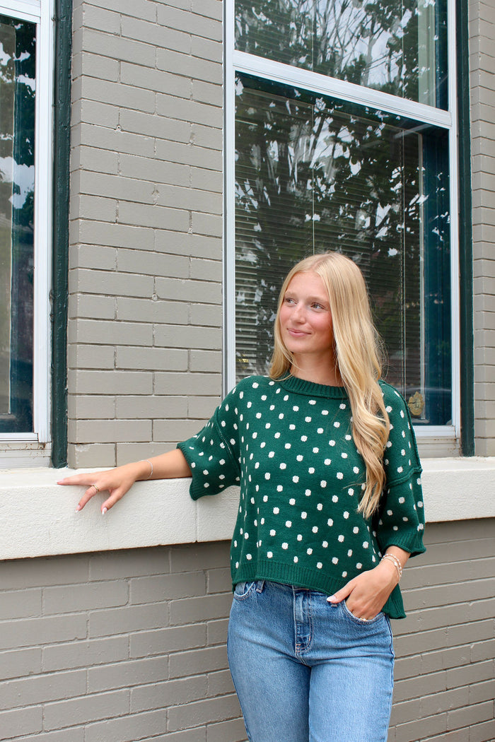 Alice Polka Dot Sweater Top - H. Green