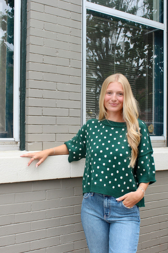 Alice Polka Dot Sweater Top - H. Green