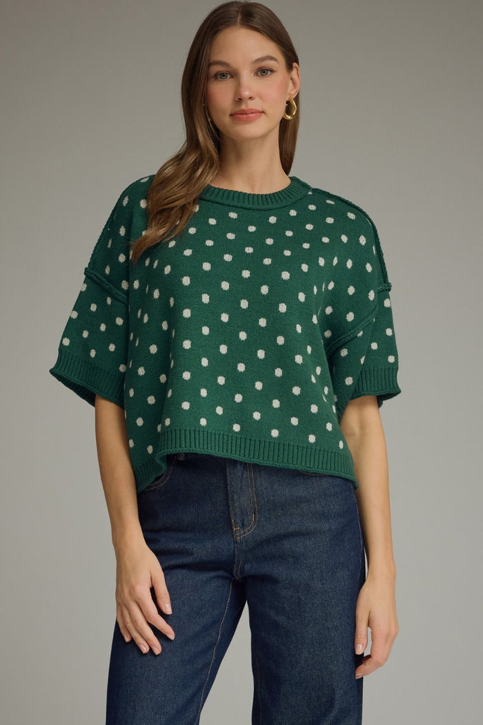 Alice Polka Dot Sweater Top - H. Green