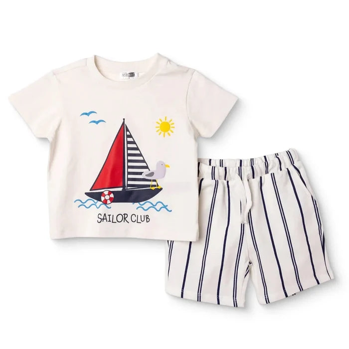 Baby Boy T-shirt & Shorts Set Nautical Print Crew Neck - White White - ebebek