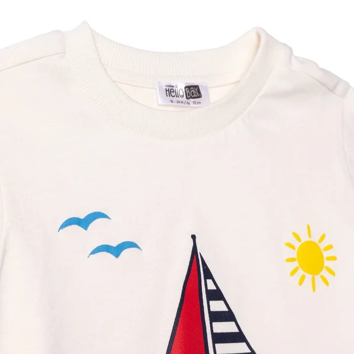 Baby Boy T-shirt & Shorts Set Nautical Print Crew Neck - White White - ebebek