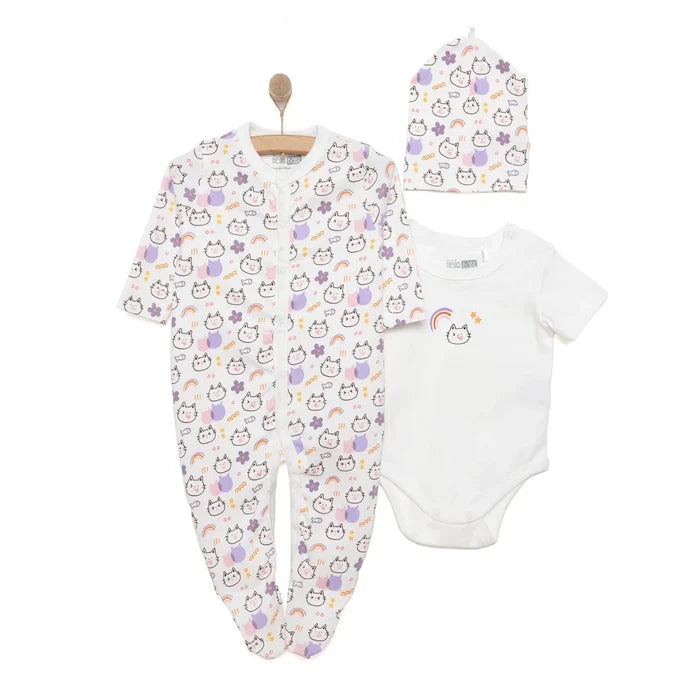 Baby Girl Sleepsuit Bodysuit & Hat Set - Ecru Ecru - ebebek