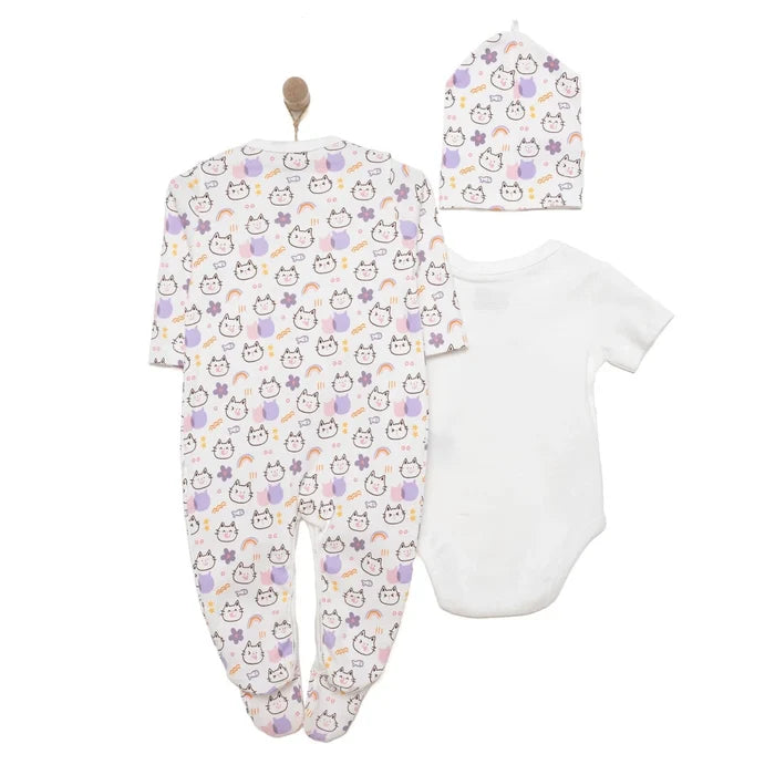 Baby Girl Sleepsuit Bodysuit & Hat Set - Ecru Ecru - ebebek