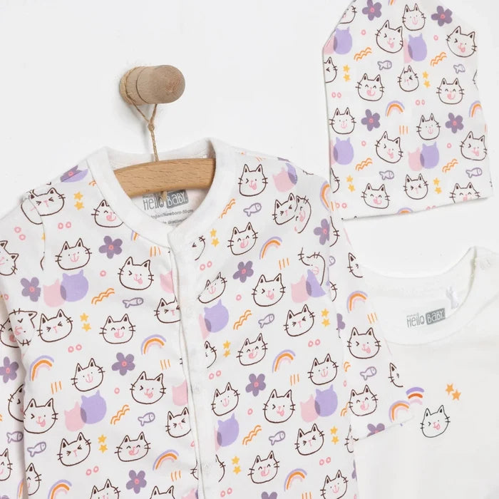 Baby Girl Sleepsuit Bodysuit & Hat Set - Ecru Ecru - ebebek