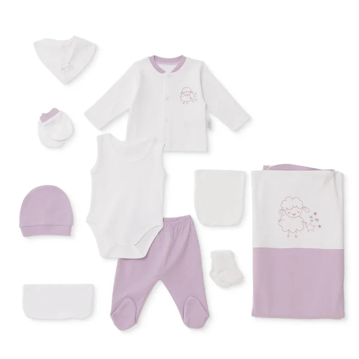 Bebbek Girls 10pc Newborn Set Animal with Poppers V - Neck Long Leg Long Sleeve - Ecru Ecru - ebebek