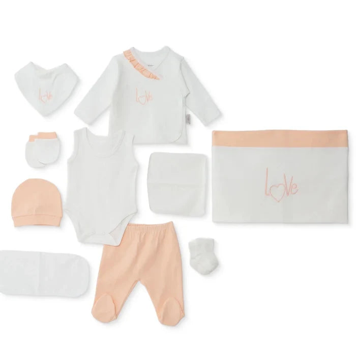 Bebbek Girls 10pc Newborn Set Heart with Poppers V - Neck Long Leg Long Sleeve - Ecru Ecru - ebebek