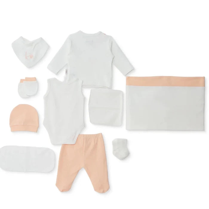 Bebbek Girls 10pc Newborn Set Heart with Poppers V - Neck Long Leg Long Sleeve - Ecru Ecru - ebebek