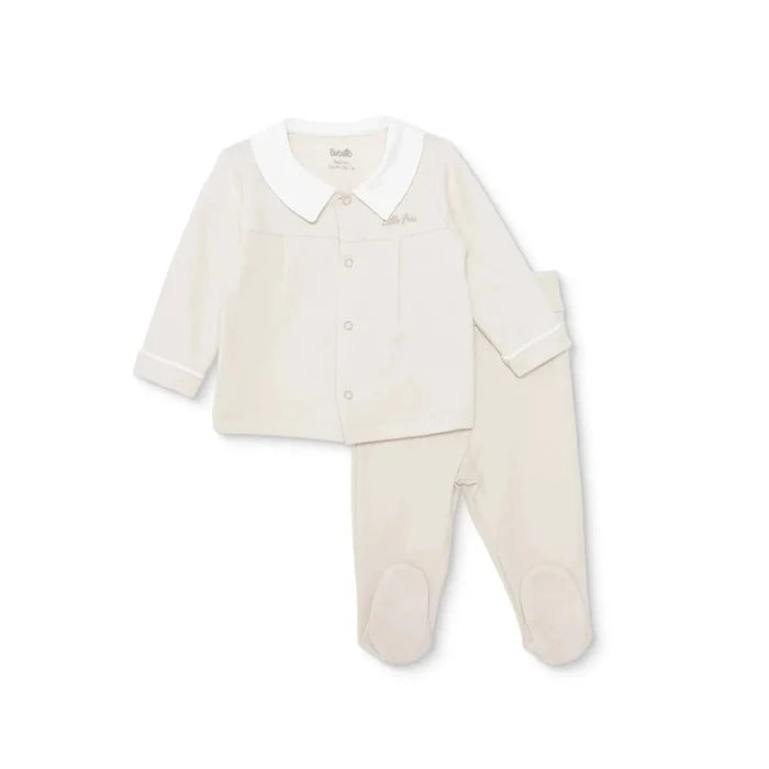Bebetto Boys Cardigan & Footed Trousers Set Snap Fastening Little Boss Shirt Collar Full Length Long - Beige Beige - ebebek