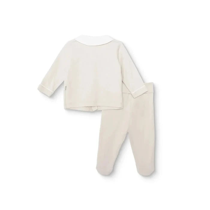 Bebetto Boys Cardigan & Footed Trousers Set Snap Fastening Little Boss Shirt Collar Full Length Long - Beige Beige - ebebek