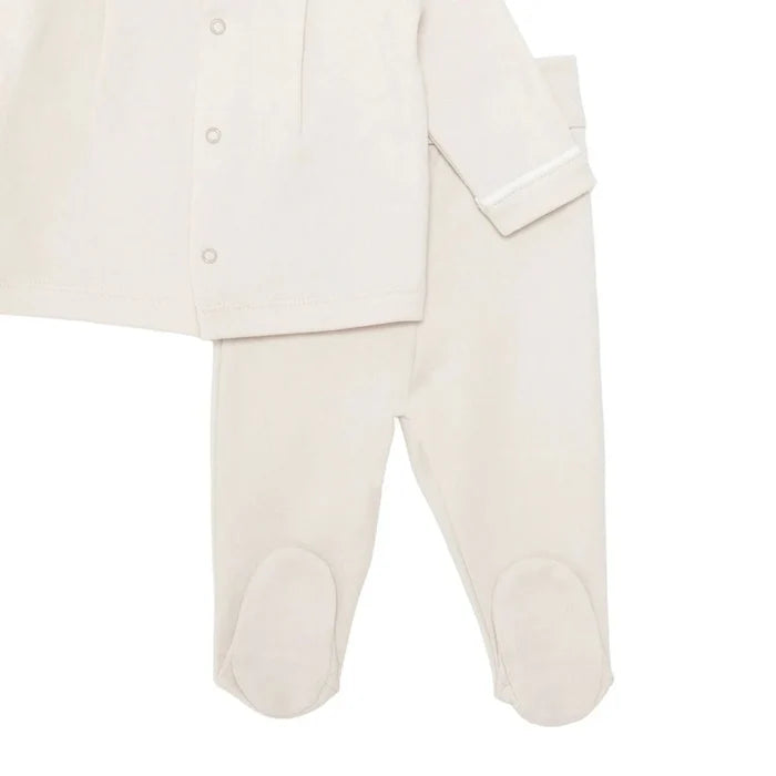 Bebetto Boys Cardigan & Footed Trousers Set Snap Fastening Little Boss Shirt Collar Full Length Long - Beige Beige - ebebek