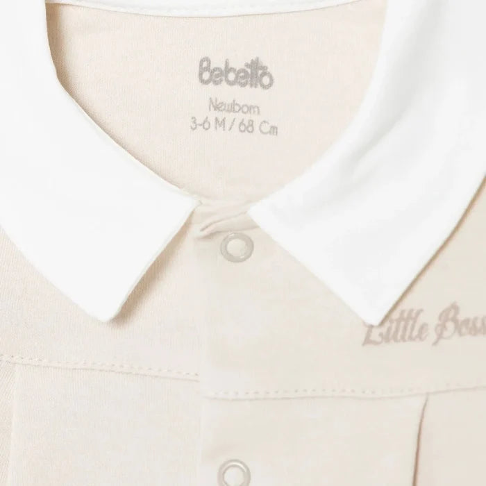 Bebetto Boys Cardigan & Footed Trousers Set Snap Fastening Little Boss Shirt Collar Full Length Long - Beige Beige - ebebek