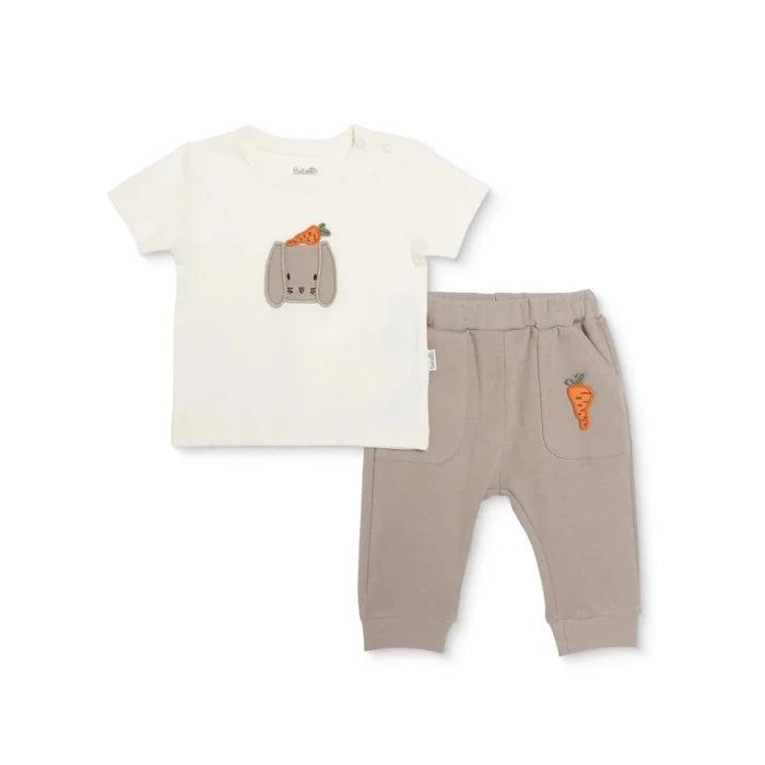 Bebetto Boys T-shirt & Footless Bottom Set Animal Print Baby Carrot Crew Neck Full Length Short Slee - Brown Brown - ebebek