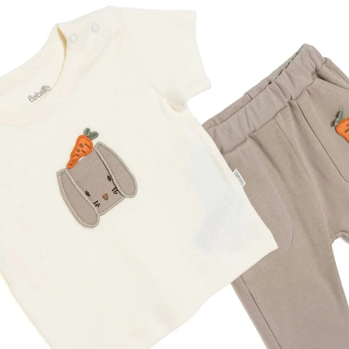 Bebetto Boys T-shirt & Footless Bottom Set Animal Print Baby Carrot Crew Neck Full Length Short Slee - Brown Brown - ebebek